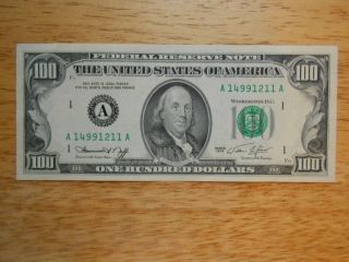 1974 $100 Us Federal Reserve Note,  One Hundred Dollars Almost Uncirculated photo