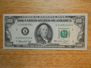 1974 $100 Us Federal Reserve Note,  One Hundred Dollars Almost Uncirculated photo