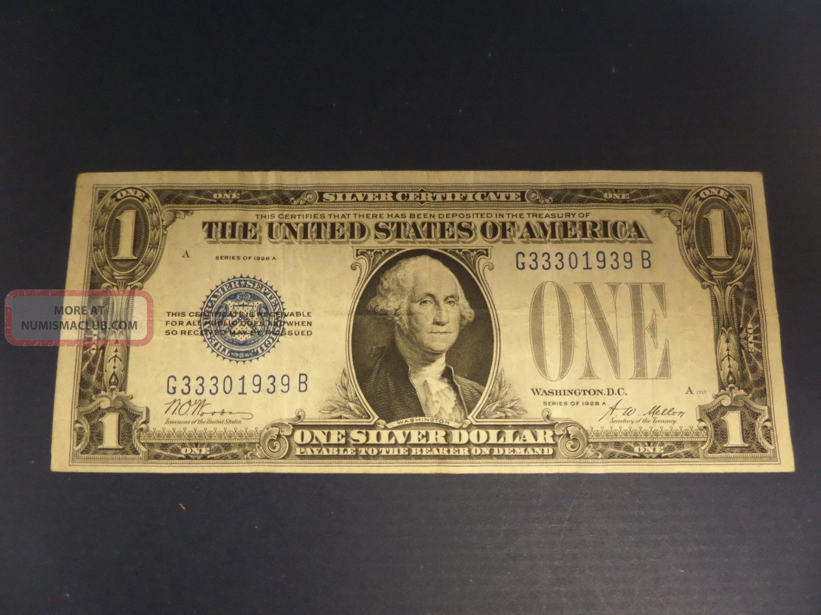 1928 A 1 Dollar Bill Silver Certificate Funnyback Old Paper Money Currency Small Size Notes photo