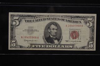 1963 Us Red Seal $5 Dollar Note Bill photo