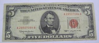 1963 Five Dollar $5 United States Note Paper Money Currency (911f) photo