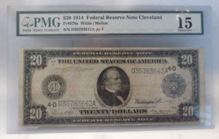 1914 Fr 979a $20 Federal Reserve Note Cleveland Pmg - 15 Choice Fine photo