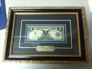 1899 Black Eagle $1 Large Silver Certificate Blue Seal Framed photo