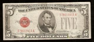 1928 - F $5 Five Dollar Red Seal United States Note 