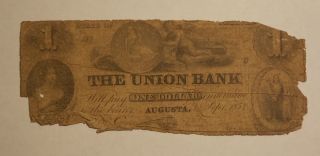 1854 Bank Of Augusta Georgia 1 One Dollar Bank Note Seated Liberty,  002 photo