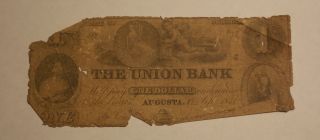 1854 Bank Of Augusta Georgia 1 One Dollar Bank Note Seated Liberty,  001 photo