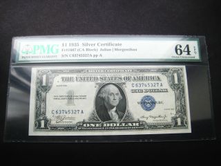 Rare $1 1935 Plain Double Date Silver Certicate Choice Pmg 64 Epq photo