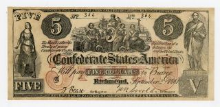 1861 Ct - 31 $5 The Confederate States Of America Note - Civil War Era photo