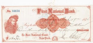 The First National Bank,  Andes,  York,  1874 Vignette And Revenue photo