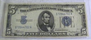 Series 1934 A Five Dollar $5 Blue Seal Silver Certificate (1231p) photo