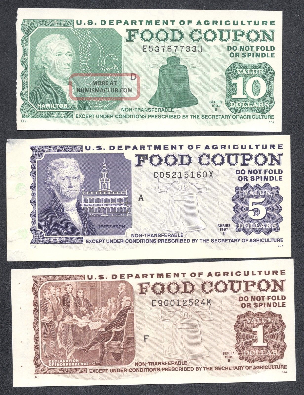 USDA Vintage Paper Food Coupons / Currency – $1, $5, $10 Denomination – Uncirculated, 1978-1990
