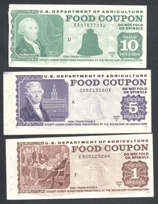 Food Stamp Coupons (3) Coupons 1994 5 10 1 B $1.  00 Department Of Agriculture photo