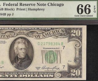 Gem 1950 A $20 Dollar Bill Federal Reserve Note Currency Chicago F 2060 - G Pmg 66 photo