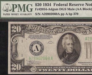 Gem 1934 $20 Dollar Mule Federal Reserve Note Highest Known Grade Pmg Unc 66 Epq photo