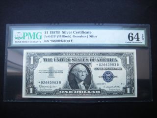 $1 1957 B Star Silver Certificate Choice Unc Bu Note 64 Epq photo