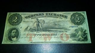 Period Crisp $2 Indian Train Note 1857 Western Exchange Omaha City Cu photo