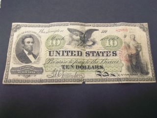 1862 Ten Dollar Legal Tender Note - Fine Type 1 Reverse Scarce photo