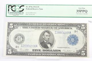 Fr.  879a 1914 $5 Large Size Federal Reserve Notepcgs Vf 35 Ppq The Rickey Col. photo