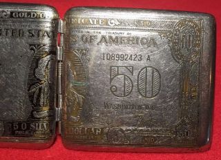 Vintage 50$ Dollar 1928 Gold Certificate Silver Dollar Cigarette Money Case Clip photo