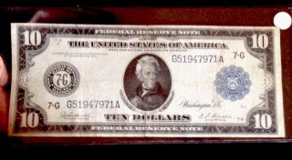 1914 Lg Sz Federal Reserve $10 Note.  Vf.  31 Off 12/27 photo