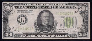 Kd 1928 $500 Five Hundred Dollar Bill L00031957a Vf Lgs Gold Note Frn photo