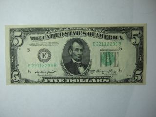 1950a $5 Dollar Federal Reserve Note Fancy Serial Richmond District Au/unc photo