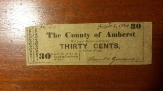 The County Of Amherst Virginia Va 30 Cent Banknote photo