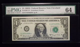 1963 A Star $1 Dollar Federal Reserve Paper Note Certified Pmg 64 photo