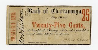 1863 25c The Bank Of Chattanooga,  Tennessee Note - Civil War Era photo