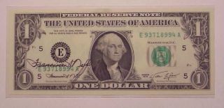 1974 $1 Federal Reserve Note Hand Signed By Francine Neff Treasurer photo