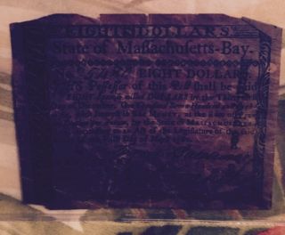 1780 $8 State Of Massachusetts Bay Colonial Note L@@k photo