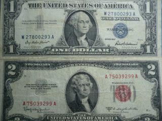 1953c $2 Dollar Red Seal Plus 1957 One Dollar Silver Certificate photo