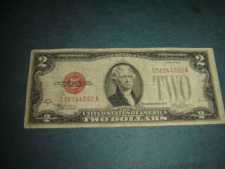$2 Two Dollar Jefferson Dollar Bill Red Seal Series Of 1928 D Usa Fed Note D0364 photo