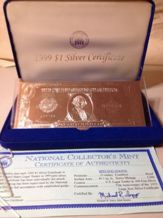 1999 $1 Silver Certificate National Collectors Complete photo