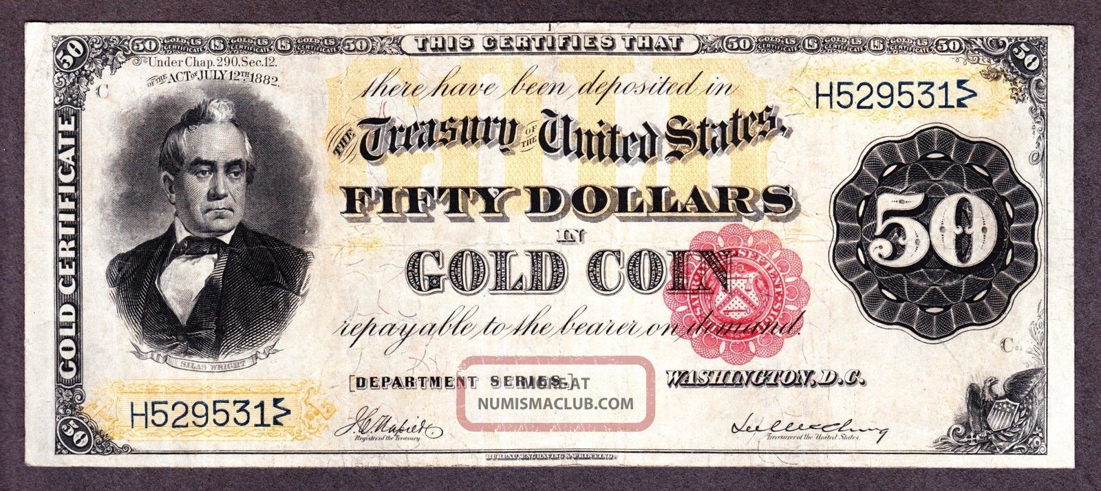 Us 1882 $50 Gold Certificate Fr 1197 Vf - Xf (- 531) Large Size Notes photo