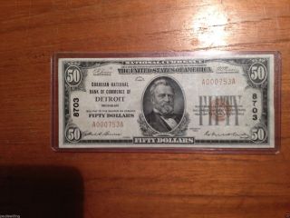 $50 Guardian National Bank Of Detroit National Currency Low Serial Number photo