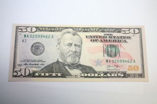 2013 Fifty Dollar Note Uncirculated Frb Boston 50.  00 Bill Ma 02099462 A photo