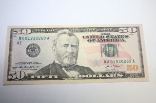 2013 Fifty Dollar Note Uncirculated Frb Boston 50.  00 Bill Ma 01930269 A photo