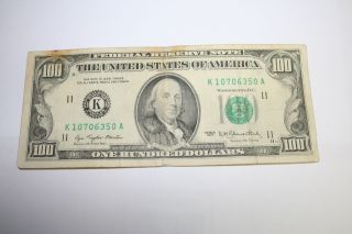 1977 Hundred Dollar Bill Old Small Head Design 100 Note From Frb Dallas photo