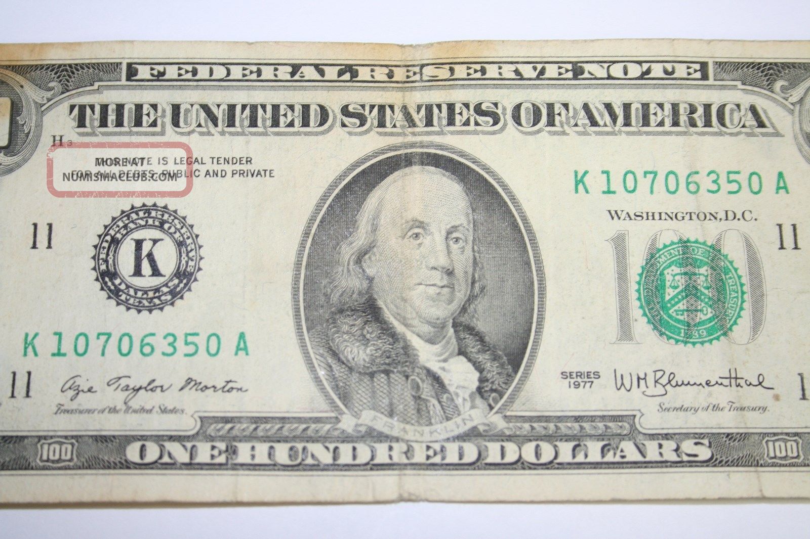 1977 Hundred Dollar Bill Old Small Head Design 100 Note From Frb Dallas
