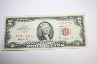 1963 Two Dollar Red Seal $2 Bill Great Vintage Note A 15083725 A 1963 photo