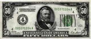 A Classic 1928 $50.  00 Federal Reserve Note 