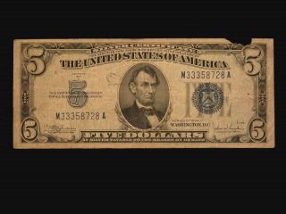 1934 C Five Dollar Silver Certificate - Blue Seal - $5 Five Dollar Bill 09 photo