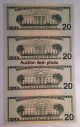 Uncut Sheet Of $20 Star Twenty Dollar Bills.  Us Uncut Money X4 Currency Small Size Notes photo 1