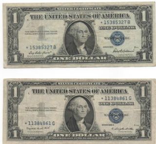 2 - Star Silver Certificates,  1 - $1.  00 1935 - G & 1 - $1.  00 1957,  Old U.  S.  Currency photo