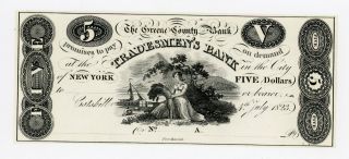 1823 $5 Tradesmen ' S Bank - Catskill,  York (reprint) Note Au, photo