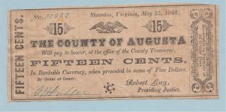 County Of Augusta: 15 Cent Paper Note Of 5 - 25 - 1862 / Bw49 photo