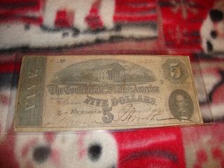 1864 Confederate States Of America Csa Five Dollar $5 Note; Richmond No.  76820 photo