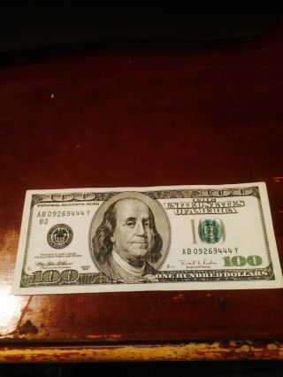 1996 100 Dollar Bill Serial Ab 09269444y photo