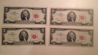 (4) Two Dollar Bills 1963 photo